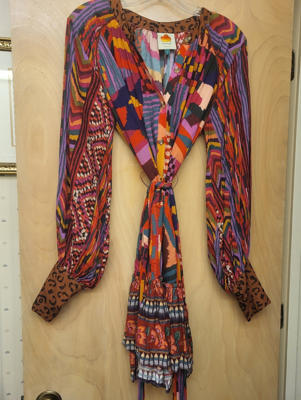 Farm Rio Mixed Abstract Patches Pattern Midi Dress Sz S - Picture 9 of 11